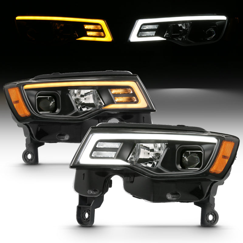 ANZO 111418 2017-2018 Jeep Grand Cherokee Projector Headlights w/ Plank Style Switchback - Black w/ Amber