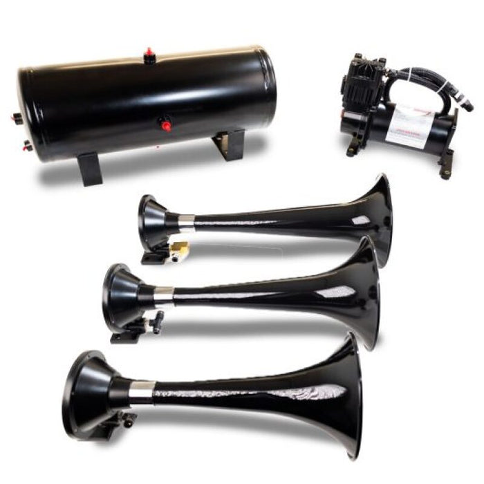 Kleinn Air Horns HK7 Kleinn Triple Black Horn Kit w/150 PSI Waterproof 3.0 gal Air Tank