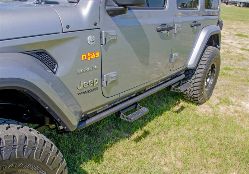 N-Fab J184RKRS4 RKR Rails 2018 Jeep Wrangler JL 4 Door Dab Length - Gloss Black - 1.75in