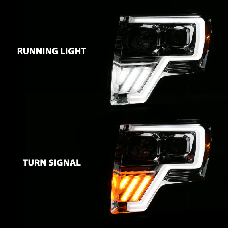 ANZO 111470 2009-2013 Ford F-150 Projector Light Bar G4 Switchback Headlights Chrome Amber