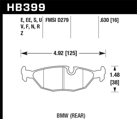 Hawk Performance HB399E.630 Hawk 84-4/91 BMW 325 (E30)Blue 9012 Rear Race Pads (NOT FOR STREET USE)