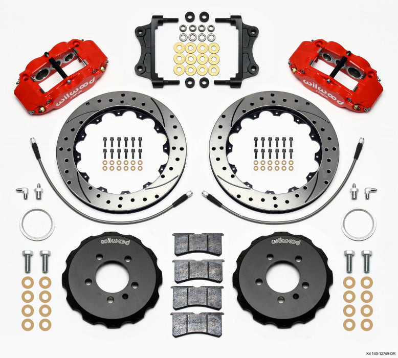 Wilwood 140-12789-DR Narrow Superlite 6R Front Hat Kit 12.88in Drill Red 06-12 Volkswagen GTI w/ Lines