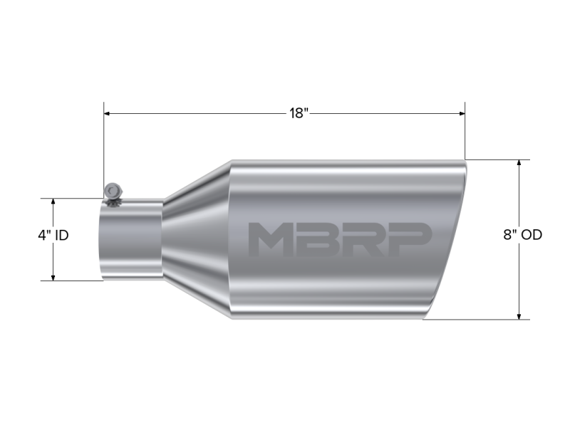 MBRP T5128 Universal Tip 8in O.D. Rolled End 4in inlet 18in length T304