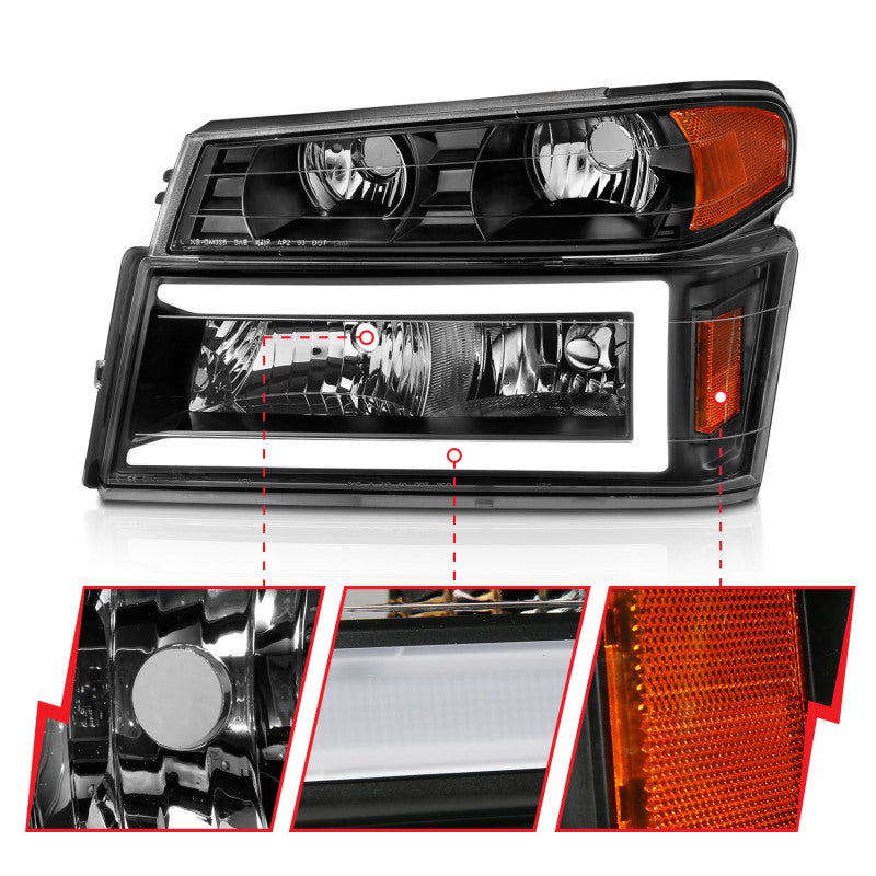 ANZO 111558 04-12 GM Colorado/Canyon/I-Series Crystal Headlights - w/ Light Bar Black Housing 4pcs