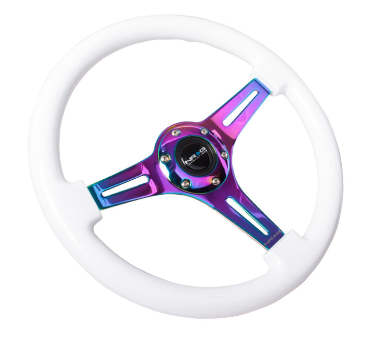 NRG ST-015MC-WT Classic Wood Grain Steering Wheel (350mm) White Paint Grip w/Neochrome 3-Spoke Center