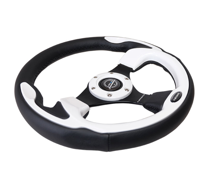 NRG RST-001WT Reinforced Steering Wheel (320mm) Blk w/White Trim & 4mm 3-Spoke
