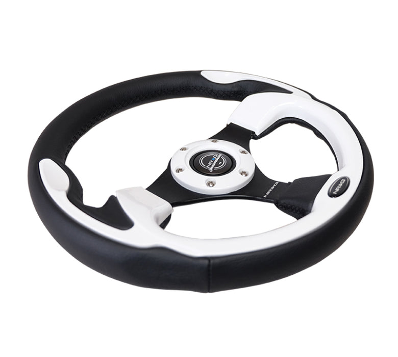 NRG RST-001WT Reinforced Steering Wheel (320mm) Blk w/White Trim & 4mm 3-Spoke