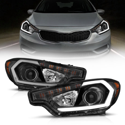 ANZO 121562 2014-2016 Kia Forte Projector Headlights w/ Light Bar Black Housing w/ DRL