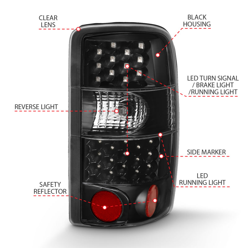 ANZO 311298 2000-2006 Chevrolet Tahoe Led Taillights Black/Clear
