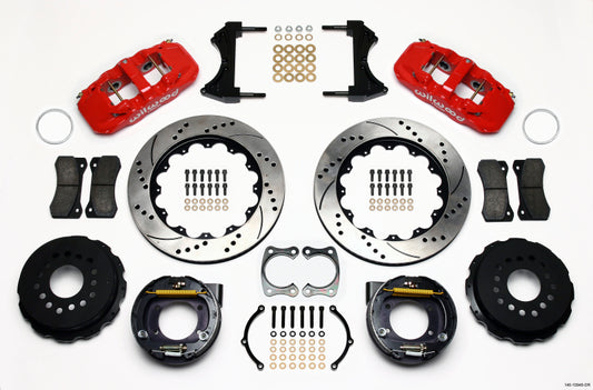 Wilwood 140-10948-DR AERO4 Rear P-Brake Kit 14.00in Drill Red Big Ford New Style 2.50in Offset