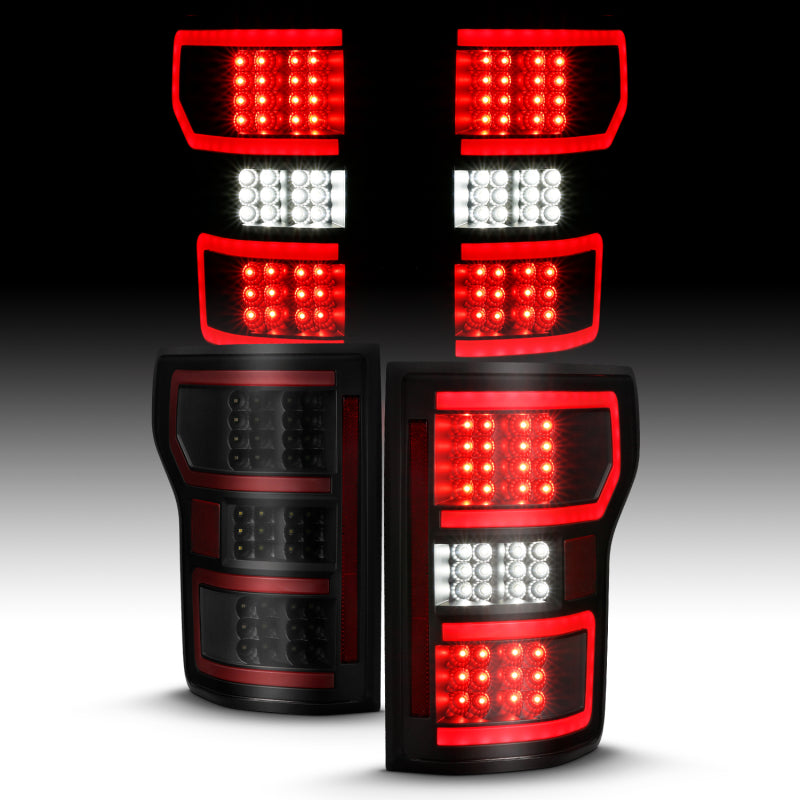 ANZO 311314 18-19 Ford F-150 LED Taillight Black Housing Clear Lens Red Light Bar W/Sequential