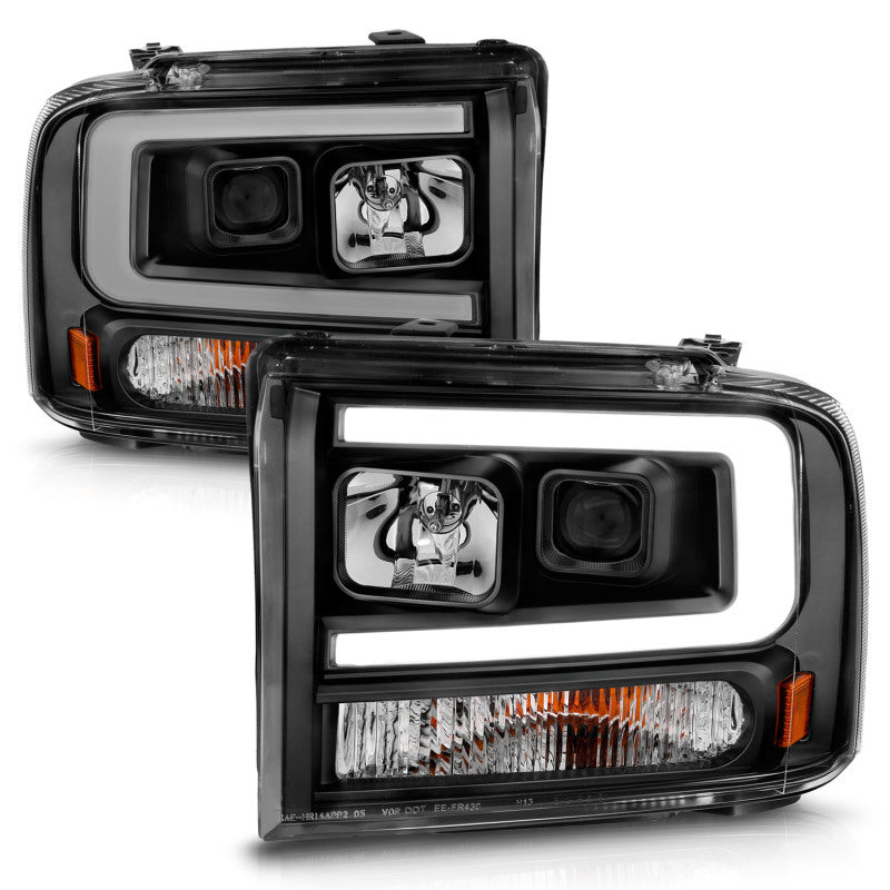 ANZO 111551 99-04 Ford F250/F350/F450/Excursion (excl 99) Projector Headlights - w/ Light Bar Black Housing