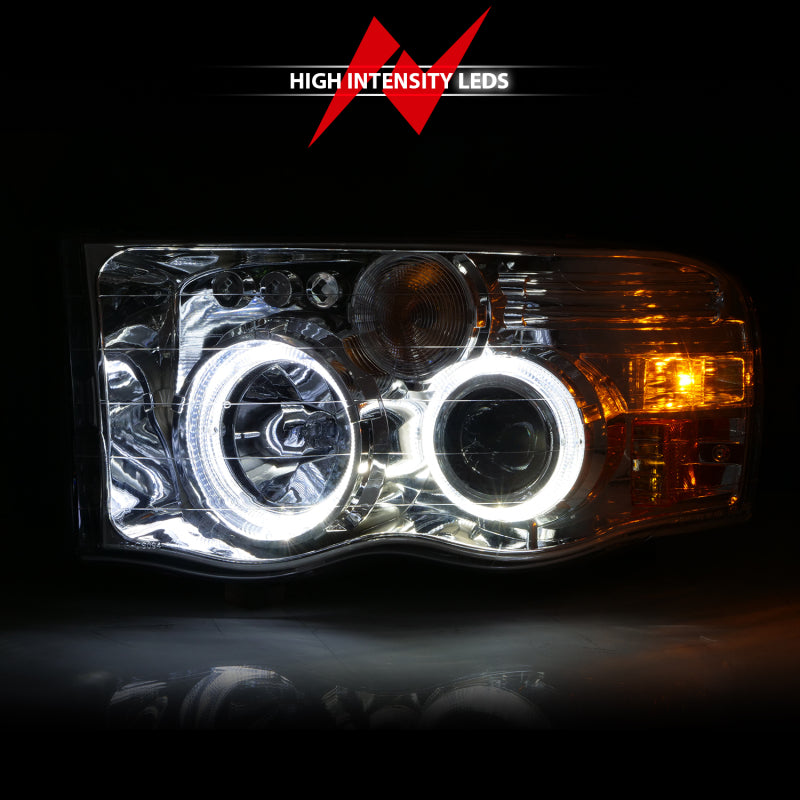 ANZO 111491 2002-2005 Dodge RAM 1500 Projector Headlights w/ Halo Chrome Clear Amber