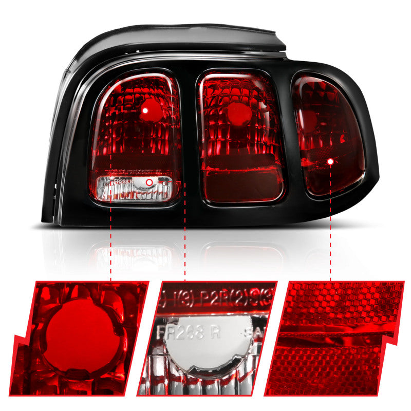 ANZO 321350 1994-1998 Ford Mustang Taillight Dark Red Lens (OE Style)