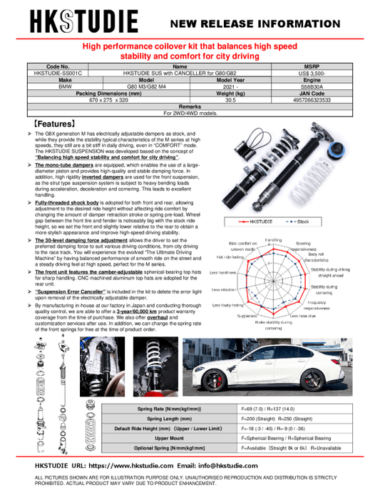 HKS HKSTUDIE-SS001C TUDIE SUSPENSION with CANCELLER for G80/G82