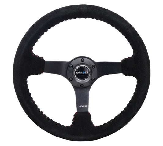 NRG RST-036MB-S-RD Reinforced Steering Wheel (350mm / 3in. Deep) Blk Suede/Red BBall Stitch w/5mm Matte Blk Spokes