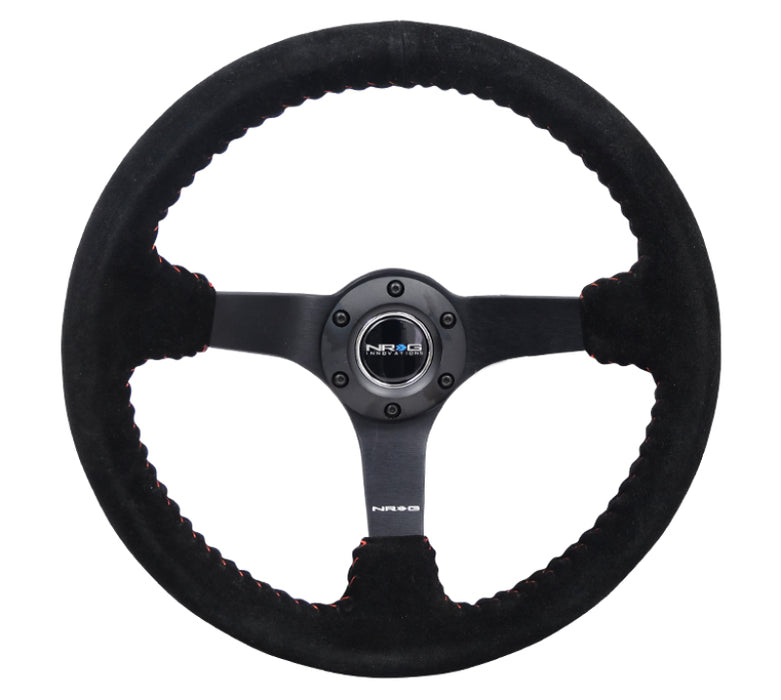 NRG RST-036MB-S-RD Reinforced Steering Wheel (350mm / 3in. Deep) Blk Suede/Red BBall Stitch w/5mm Matte Blk Spokes