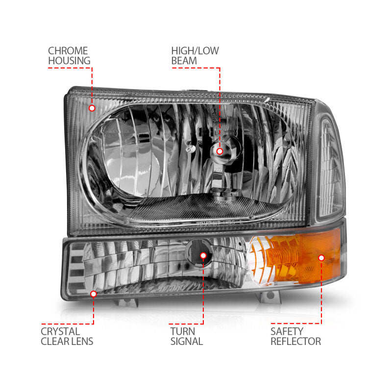 ANZO 111081 2000-2004 Ford Excursion Crystal Headlights Chrome w/ Corner Lights 2pc