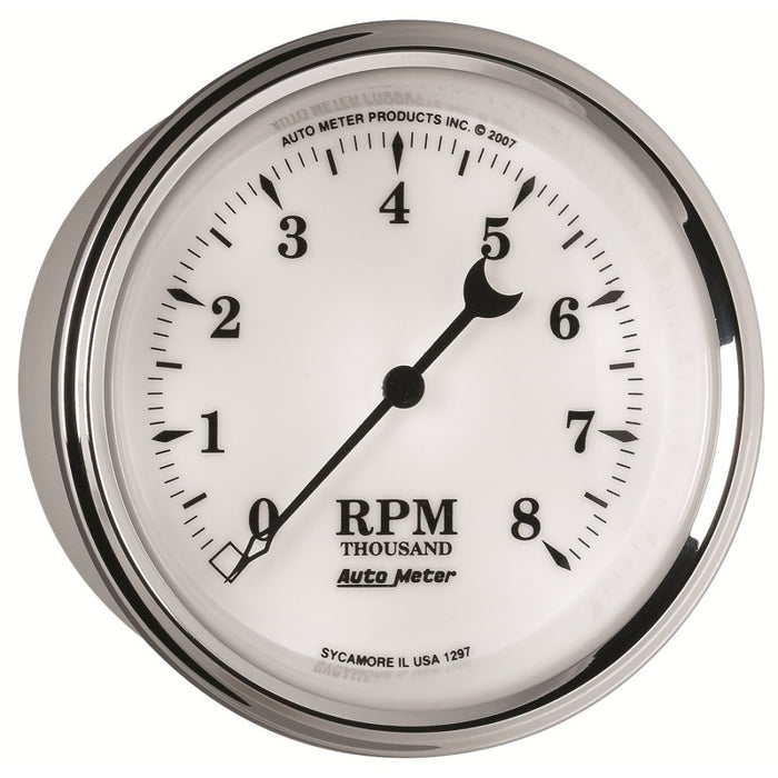 AutoMeter 1297 Gauge Tachometer 3-3/8in. 8K RPM In-Dash Old Tyme White II