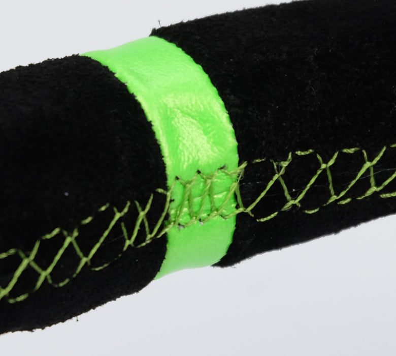 NRG RST-036MB-S-GN Reinforced Steering Wheel 350mm/3in. Deep Blk Suede/ Neon Green Stitch w/5mm Matte Black Spoke