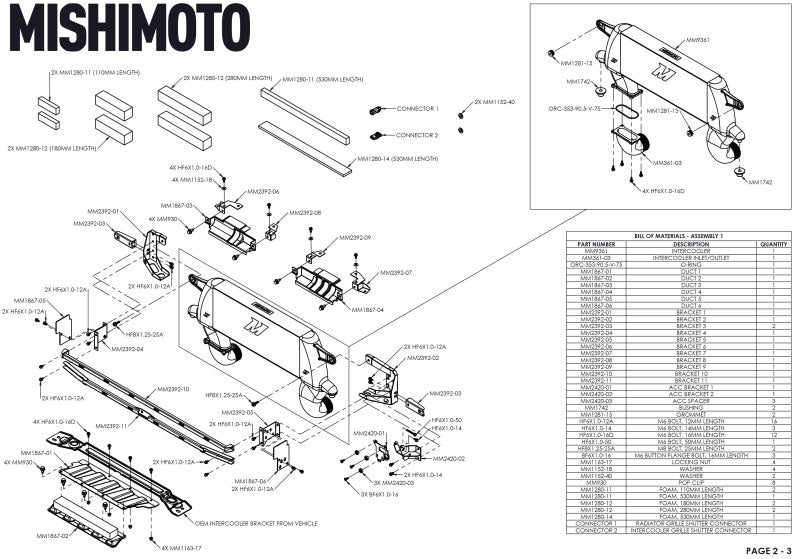 Mishimoto MMINT-BR23-21HKBKP 21+ Bronco 2.3L High Mount INT Kit BK Core P Pipes