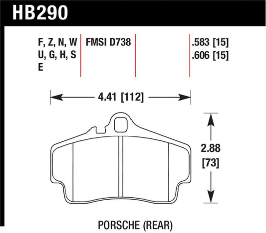 Hawk Performance HB290G.583 Hawk 98-08 Porsche 911 Carrera 2 / 07-08 Boxster S / 06-08 Cayman S Rear DTC-60 Race Brake Pads