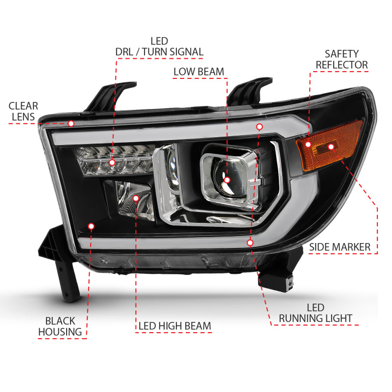 ANZO 111447 2007-2014 Toyota Tundra Projector Light Bar H.L Black Amber(Led High Beam) (Halogen Version)