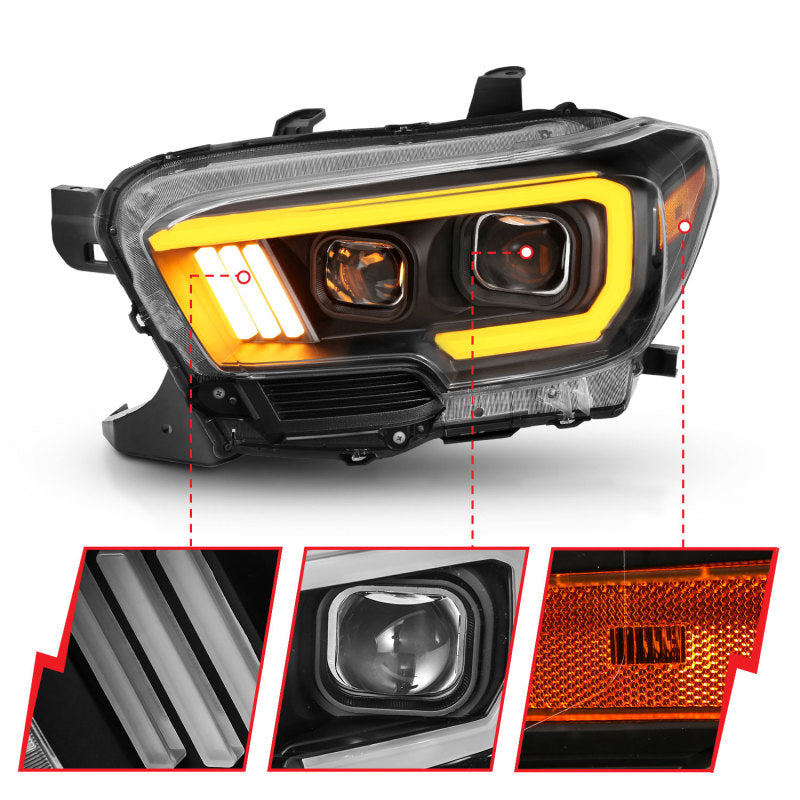 ANZO 111397 2016-2017 Toyota Tacoma Projector Headlights w/ Plank Style Switchback Black w/ Amber w/ DRL
