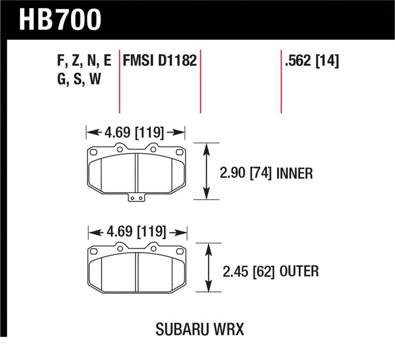 Hawk Performance HB700B.562 Hawk 2006-2007 Subaru Impreza WRX HPS 5.0 Front Brake Pads
