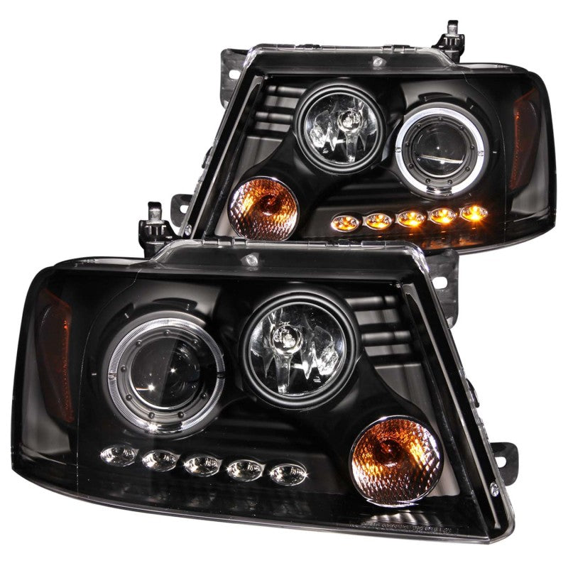 ANZO 111028 2004-2008 Ford F-150 Projector Headlights w/ Halo and LED Black