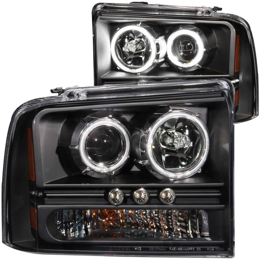 ANZO 111117 2005-2007 Ford Excursion Projector Headlights w/ Halo Black w/ LED Strip (CCFL) 1pc