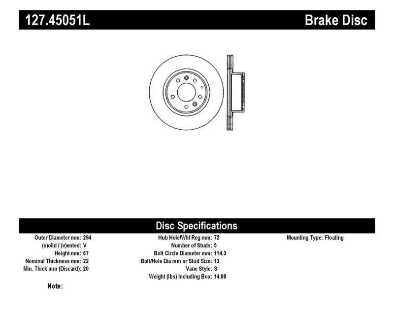 Stoptech 127.45051L StopTech Slotted & Drilled Sport Brake Rotor