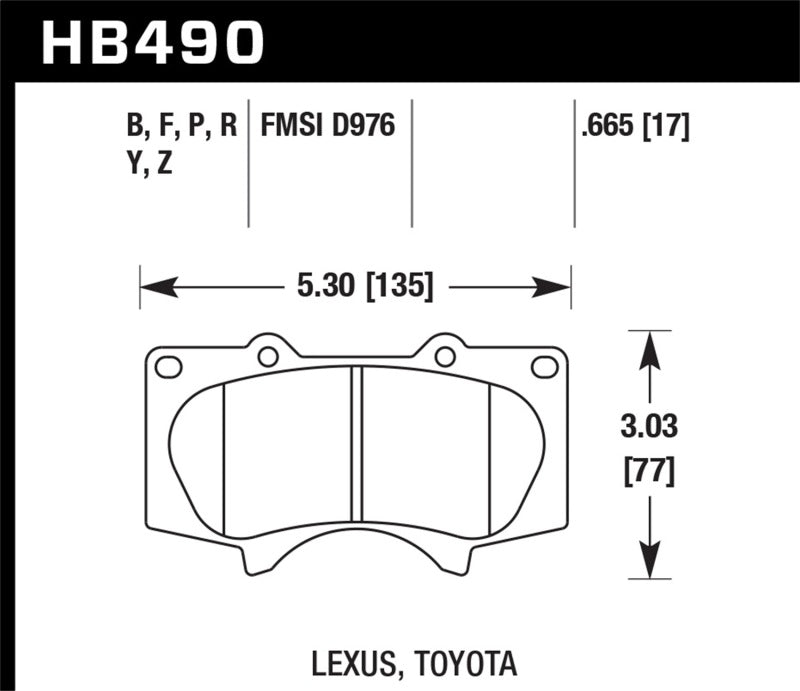 Hawk Performance HB490Z.665 Hawk 00-06 Toyota Tundra / 03-16 Toyota 4Runner Performance Ceramic Street Front Brake Pads