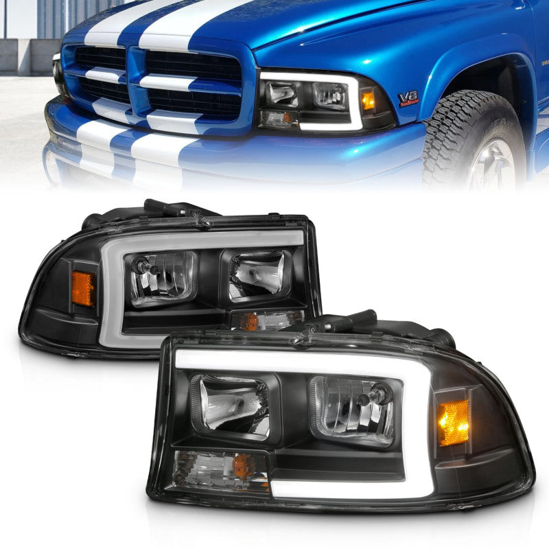 ANZO 111591 97-04 Dodge Dakota/Durango Crystal headlight Set w/ Light Bar Black Housing