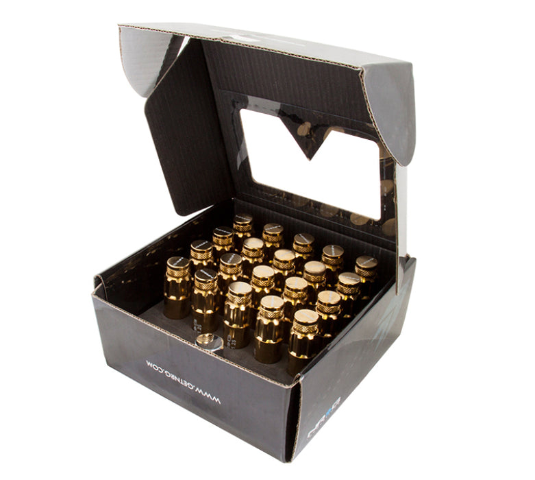 NRG LN-LS710CG-21 700 Series M12 X 1.25 Steel Lug Nut w/Dust Cap Cover Set 21 Pc w/Locks & Socket - Chrome Gold