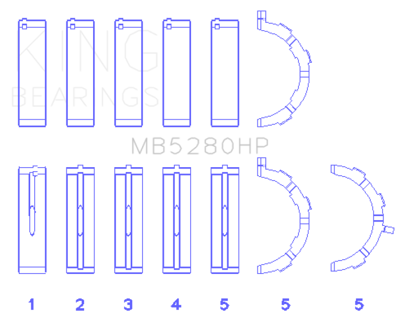 King Engine Bearings MB5280HPSTDX King Ford Prod. V8 4.6L/5.4L Will Not Fit GT500 (Size STDX) Performance Main Bearing Set