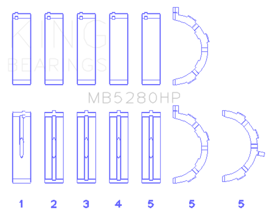 King Engine Bearings MB5280HP King Ford Prod. V8 4.6L/5.4L Will Not Fit 13-14 GT500 Performance Main Bearing Set - Size STD