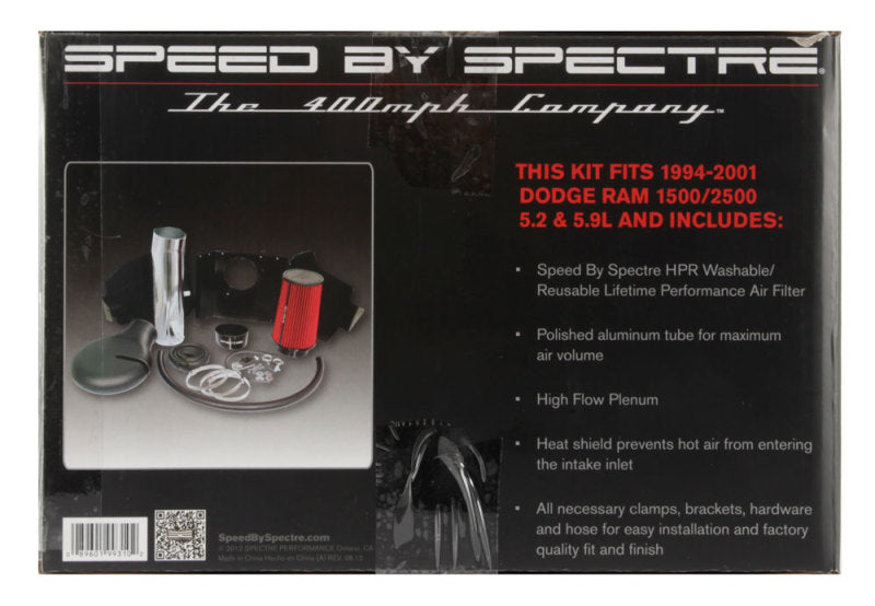 Spectre 9931 94-01 Dodge RAM 1500/2500 V8-5.2/5.9L F/I Air Intake Kit - Polished w/Red Filter