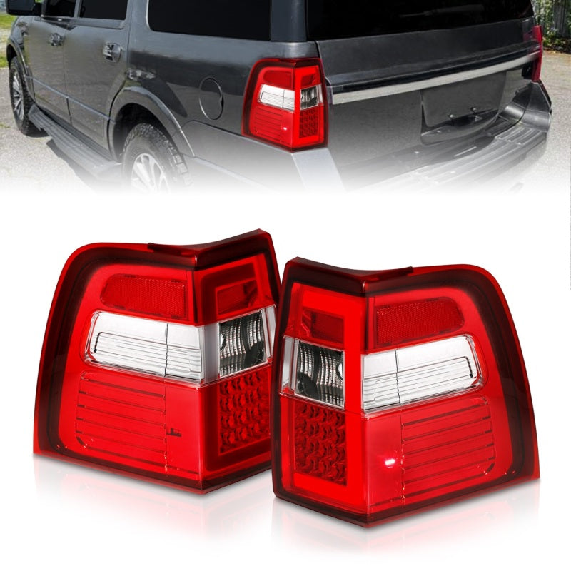 ANZO 311410 07-17 For Expedition LED Taillights w/ Light Bar Chrome Housing Red/Clear Lens