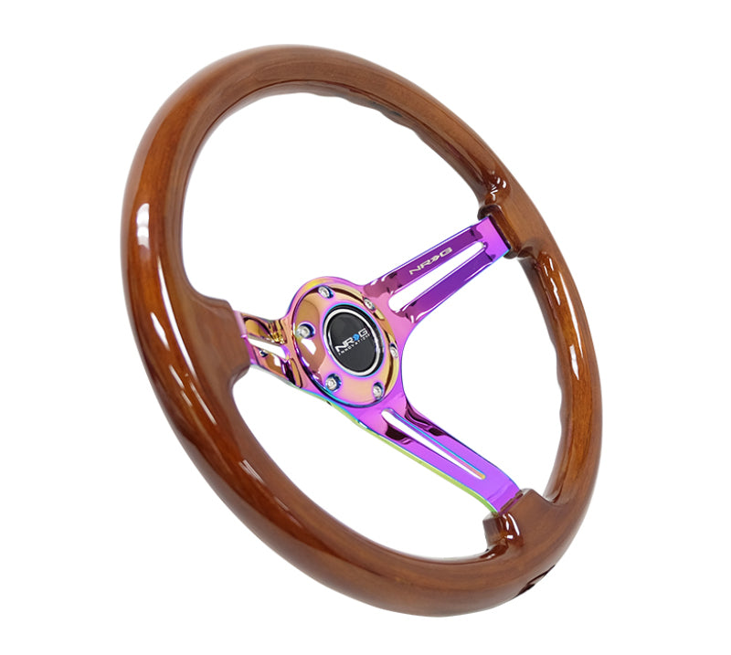NRG RST-018BR-MC Reinforced Steering Wheel (350mm / 3in. Deep) Brown Wood w/Blk Matte Spoke/Neochrome Center Mark