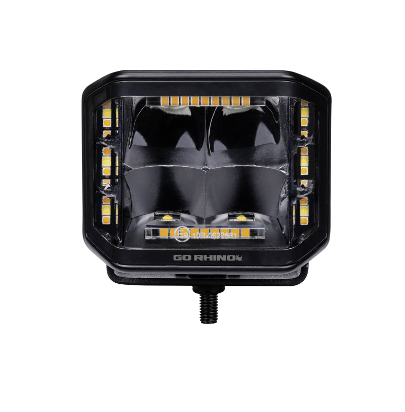 Go Rhino 750700322SCS Xplor Blackout Combo Series Cube Sideline LED Spot Lights w/ Amber 4x3 - Blk (Pair)