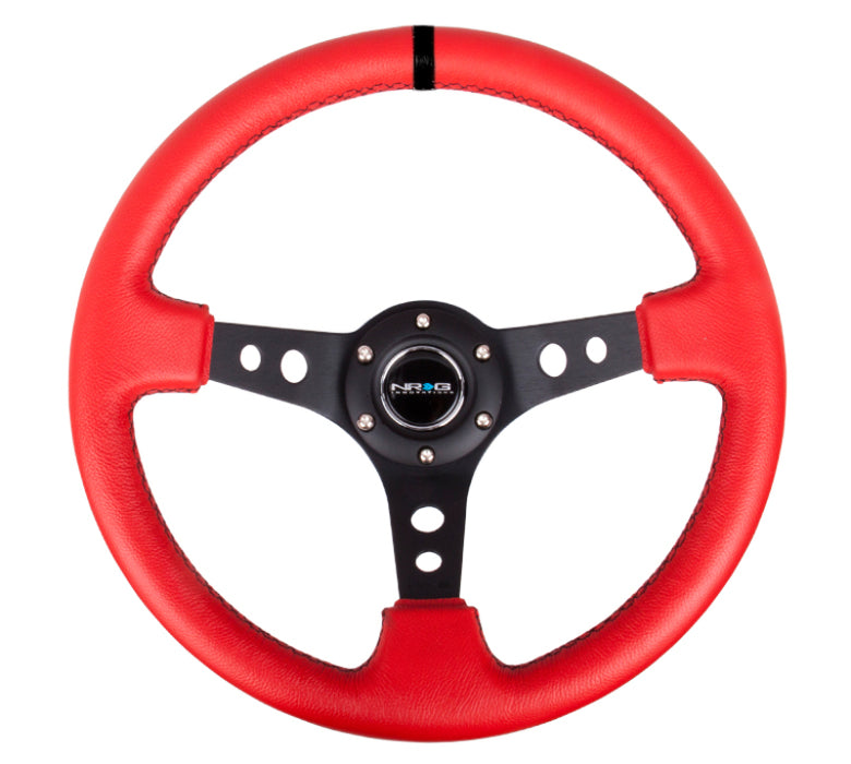 NRG RST-006S-RR Reinforced Steering Wheel (350mm / 3in. Deep) Red Suede w/Blk Circle Cutout Spokes
