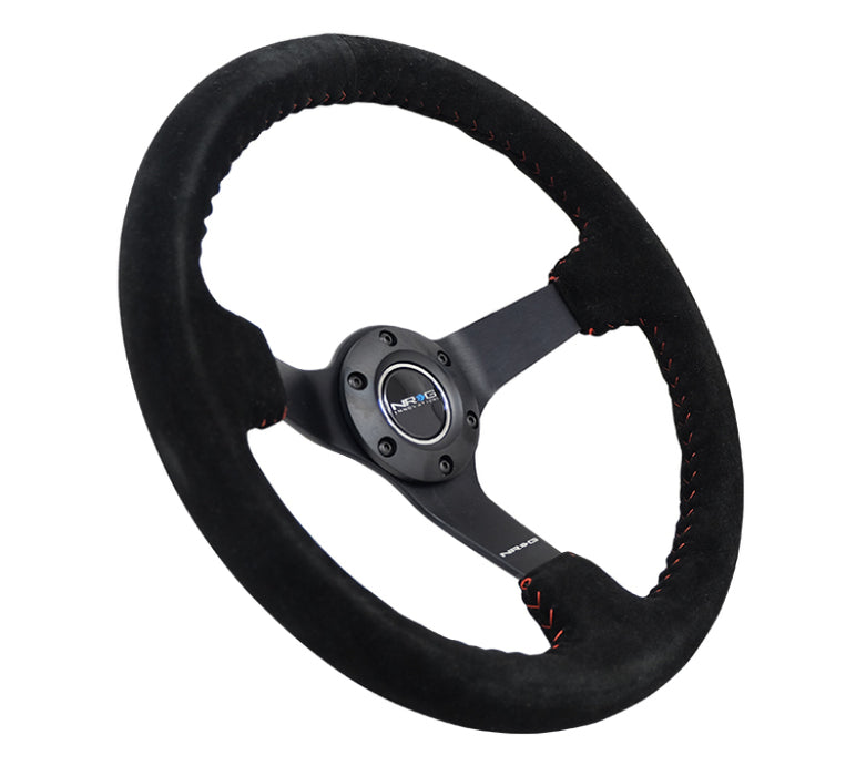 NRG RST-036MB-S-RD Reinforced Steering Wheel (350mm / 3in. Deep) Blk Suede/Red BBall Stitch w/5mm Matte Blk Spokes