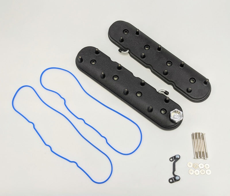 Granatelli Motor Sports 640367 Granatelli 96-22 GM LS Standard Height Valve Cover w/Angled Coil Mount - Blk Wrinkle (Pair)