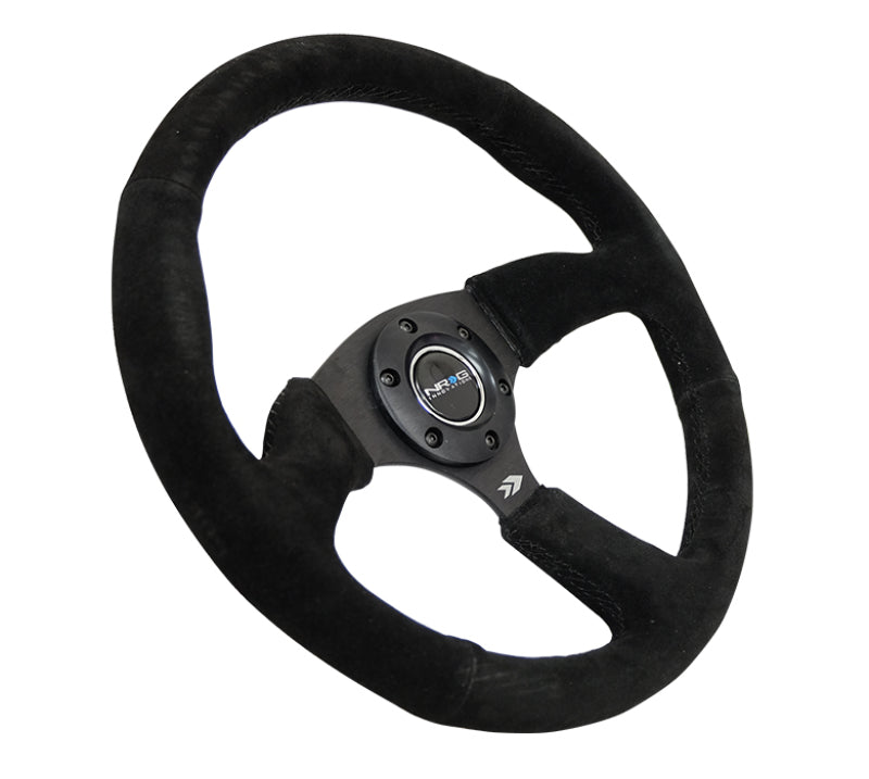 NRG RST-023MB-S Reinforced Steering Wheel (350mm / 2.5in. Deep) Blk Suede Comfort Grip w/5mm Matte Blk Spokes