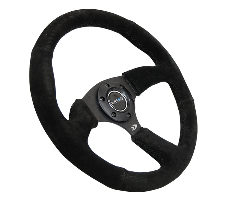 NRG RST-023MB-S Reinforced Steering Wheel (350mm / 2.5in. Deep) Blk Suede Comfort Grip w/5mm Matte Blk Spokes