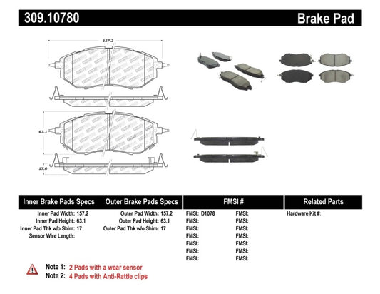 Stoptech 309.10780 StopTech Performance 05-08 Legacy 2.5 GT Front Brake Pads