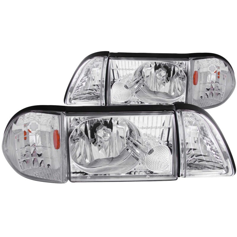 ANZO 121195 1987-1993 Ford Mustang Crystal Headlights Chrome w/ Corner Lights 2pc
