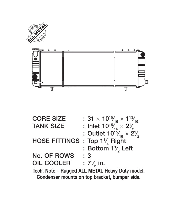 CSF 2671 91-01 Jeep Cherokee 4.0L (LHD Only) Heavy Duty 3 Row All Metal Radiator