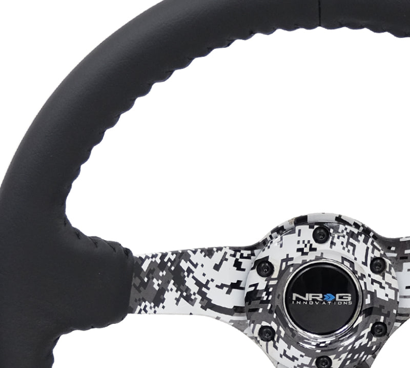 NRG RST-036DC-R Reinforced Steering Wheel (350mm / 3in. Deep) Blk Leather w/Hydrodipped Digi-Camo Spokes
